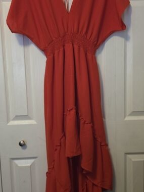 Flying Tomato Red Ruffled High-Low Dress